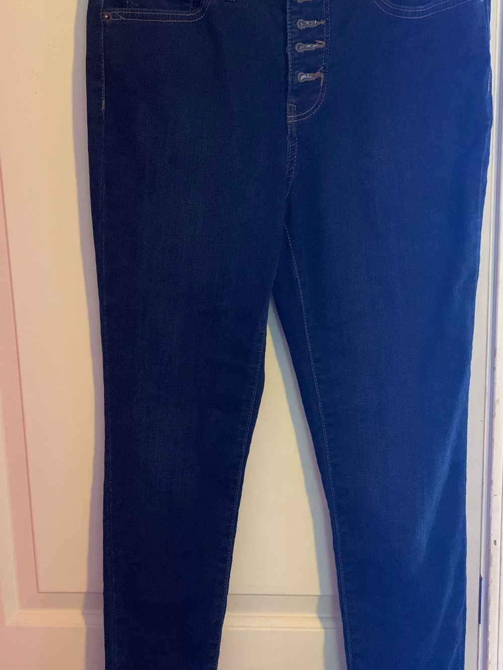 crown & ivy Dark Blue High-Rise Button-Front Jeans